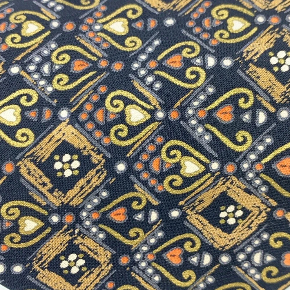 BRIONI Roma Black Gold Orange Gray Tie Mens Hearts Circles Art Necktie 60